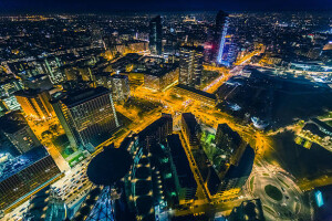 Financial district of Milan, top view of night.